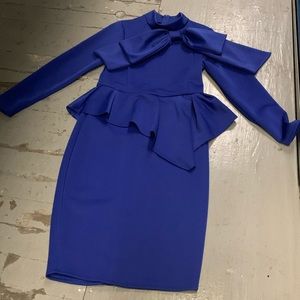 Royal Blue Peplum Bow tie Dress (Plus Size)